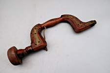 #F Antique Wooden Brace Drill Brass Reinforced Hand Brace Vintage Carpentry
