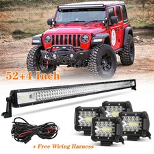 Roof 52 Inch Led Light Bar 4 Pods Wwire Kit For Jeep Wrangler Jk Tj Yj Cj