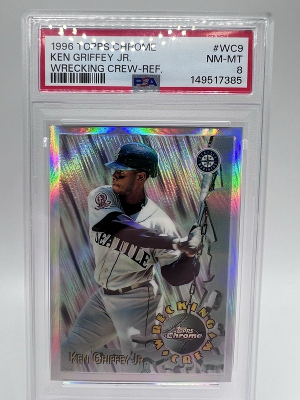 1996 Topps Chrome Ken Griffey Jr Wrecking Crew REFRACTOR PSA 8 POP 44 NO GEMS