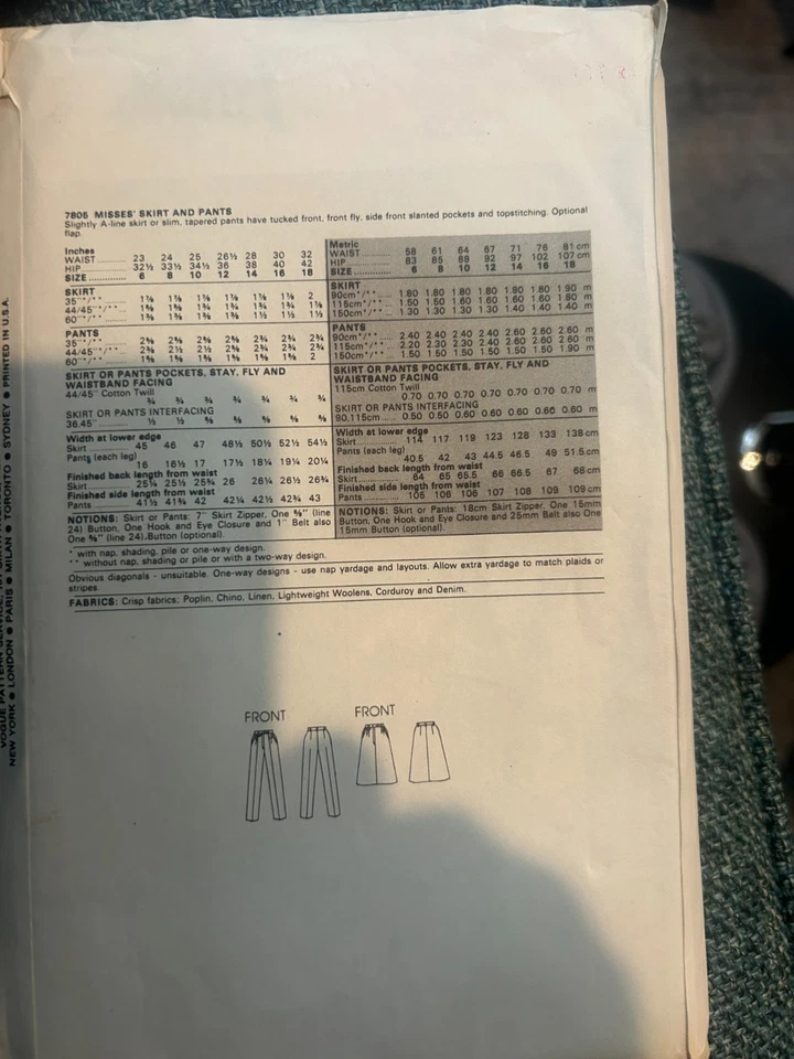 FREE SHIP! 7805 Vogue Skirt and Pants Sz 10 Patterns - Image 2 of 2