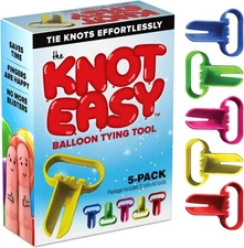 Knot Easy Balloon Tie Tool (5 Pack) - Party Smith - Ties Red, Green, Blue 