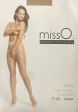 S/M Miss O Shiny Open Crotch Tights wth Lace Belt - P105 Beige / 20Den Pantyhose