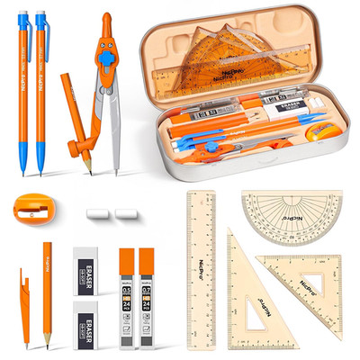 17 PCS Compass Geometry Set for Students, Drafting Tools Math Protractor Compass