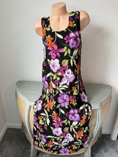 Tropical Boho Maxi Dress Women 1X Floral Rayon Retro Crinkle Sleeveless Hawaiian
