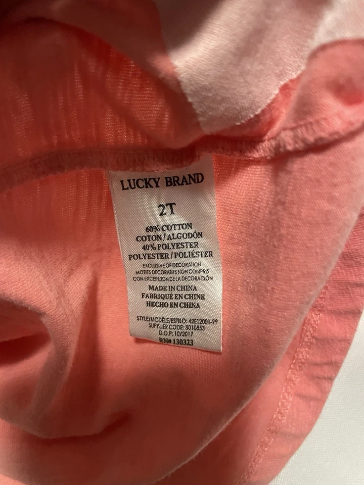 Top Lucky Brand Niñas Rosa Volantes Lentejuelas Flecos Cuello Talla 2T Foto 4 de 4
