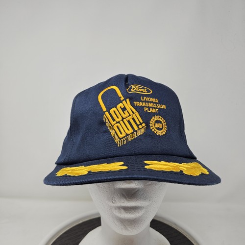 VINTAGE Ford Livonia Hat Cap Snap Back UAW Lockout Embroidered Mens 90s