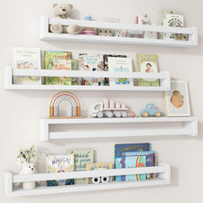 Nursery Book Shelves Set of 4, 32 Inch Solid Wood Wall Book Shelves, Kids Room F