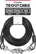 Dog Tie Out Cable, 50 Ft Heavy Duty Lead for up to 250 Lb Dogs 