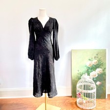 Whimsigoth Romantic Burnout Velvet Black Midi Dress Sz 8 S Esther Co Puff Sleeve