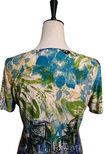 Investments Cityscape Print Scoop Neck Short Sleeve Top Blue Green Yellow Small - Picture 5 of 15