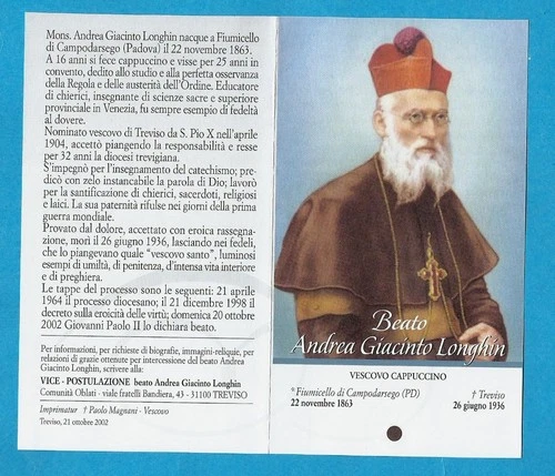 PIOUS IMAGE RELIC Blessed ANDREA GIACINTO LONGHIN ARCHBISHOP Capuchin