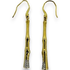 John Hardy 12 Bamboos Collection 18kt Gold Bamboo Stick Earrings with Diamonds