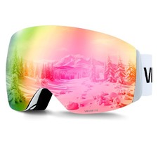 VEVOR Ski Goggles Spherical Lens with Pink Revo Coating Snow Goggles
