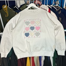 Vintage 80s/90s Cute Hearts White Crewneck Sweatshirt Unisex Size XL Made USA