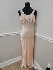 VTG 70s Peach Satin Nightgown Lace Bust Maxi Slip Dress Romantic Boho 