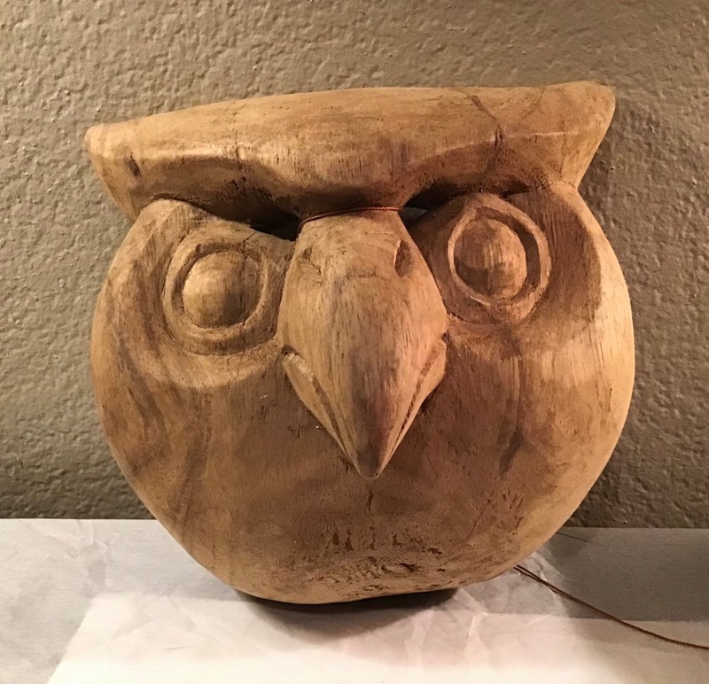 OWLS! 1985 Mexico Vintage Carved Wooden Owl Mask, one owner, excellent condition