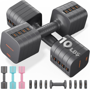 FEIERDUN DB3 5-In-1 Adjustable Dumbbell Set, 6LB/10LB Pair Adjustable Weights fo