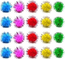 80 Pieces Cat le Balls Assorted Color 1 Inch Pom Poms Tinsel Cat Ball
