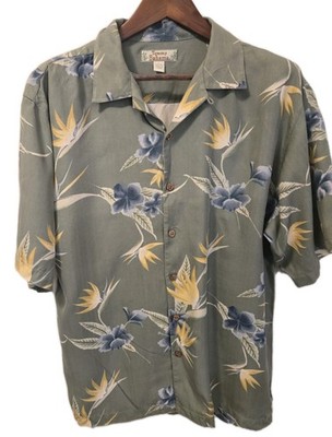 Vintage Tommy Bahama Silk Hawaiian Camp Shirt Large Green Bird of Paradise