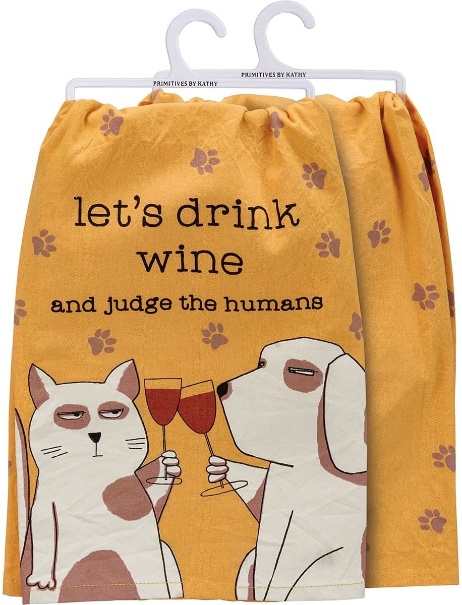 Кухонное полотенце Primitives от Кэти Китчен - Давайте выпьем вина и оценим людей
