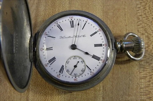 Antique 1905 18size Hamilton 925 Hunting  POCKET WATCH 17jewels RUNS GD!