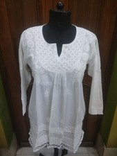 M 40 EXTREMELY RARE HANDMADE 100 COTTON ETHNIC TOP KURTA KURTI CHIKAN EMBROIDERY