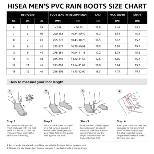 HISEA Men Rain Boots Steel Shank PVC Waterproof Outdoor Yard Fishing Work Boots - Picture 17 of 55