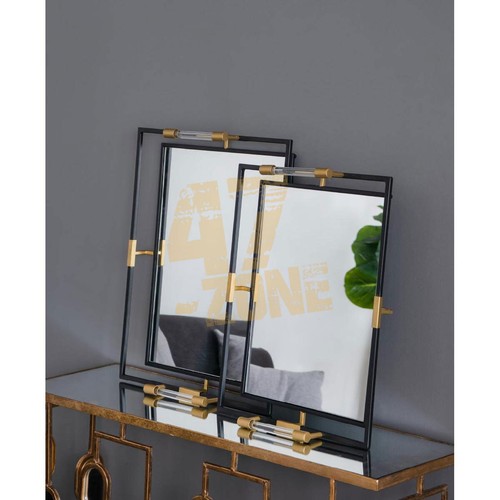 S/2 Tribute Black Gold Trays Indoor Outdoor Home Decor Tabletop Decoration - Picture 6 of 11