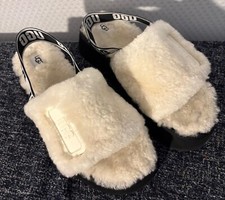white ugg slippers with black platform size 10