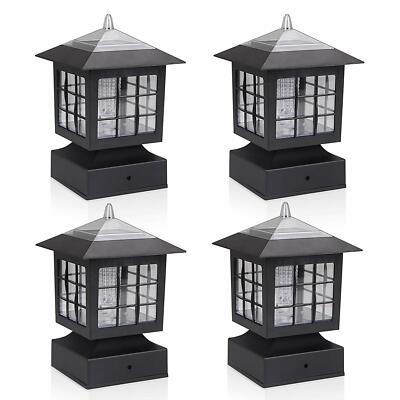 Black Post Mount Light Head Fixture Outdoor Exterior Pole Top Lamp Garden Path