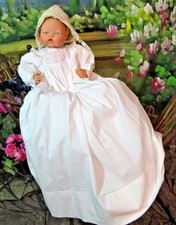 Antique Victorian era long Christening Gown embroidery French knots Doll Dress