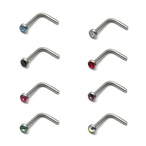 8 Pack 18G Nose Rings L Shape Studs Screw Surgical Steel with CZ Crystal Jewelry - 第 1/9 張圖片