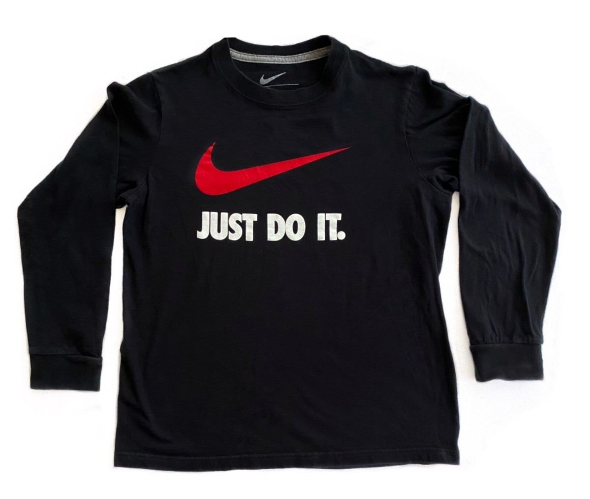 Nike Just Do It Black Long-Sleeve 100% Cotton T-Shirt Boys, Swoosh