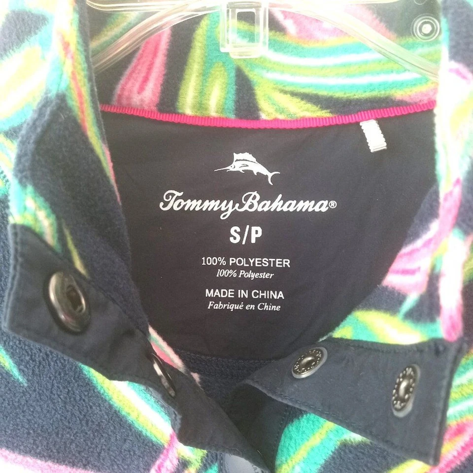 Pullover Tommy Bahama Talla Pequeña Polar Estampado Tropical Azul Marino Verde Rosa Foto 2 de 4