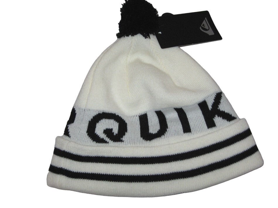 BNWT  QUIKSILVER Summit Part Fleece Lined Bobble Beanie Hat  Snow White
