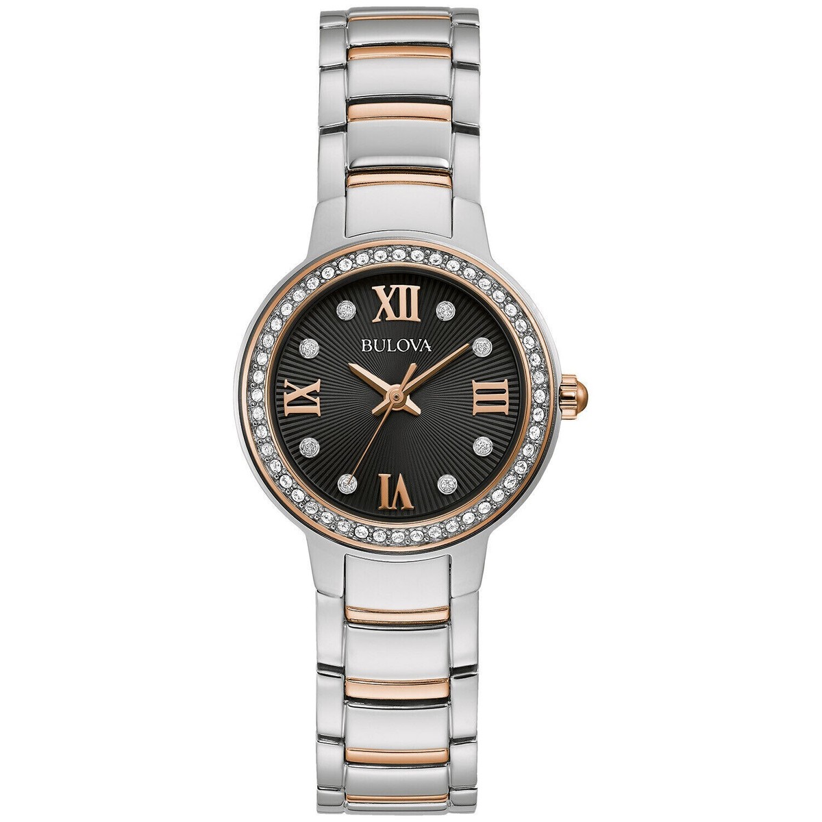 Bulova Two-Tone Silver and Gold Crystal Accent Women\'s Watch Bulova Watch Women 30mm MOP Dial Two Tone Round Diamonds  main image 2