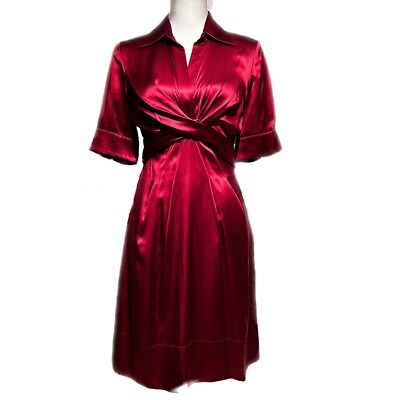 BCBGMaxAzria Silk Dress A-Line Burgundy Merlot Size 2 Wrap Tie Waist Bow  Lined | eBay