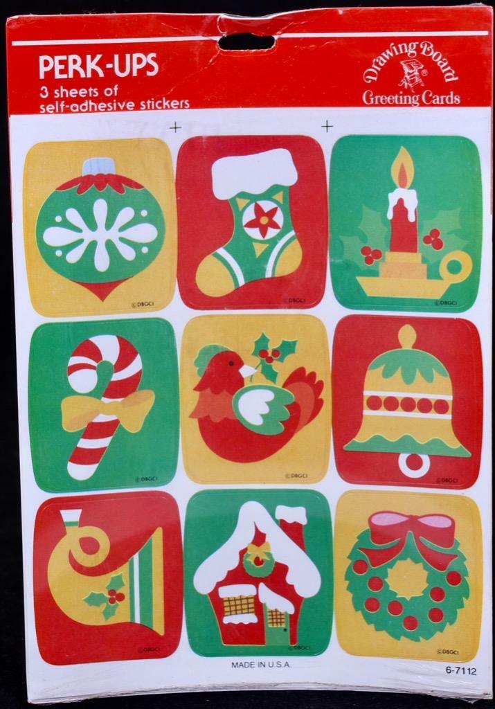 ONE (1) Vintage Drawing Board Christmas Stickers 3 Sheets in Package