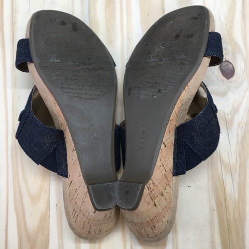 Anne Klein Sandals Womens 11 M Teela Slide Cork Wedge Slip On Blue Fabric Casual - Picture 8 of 15