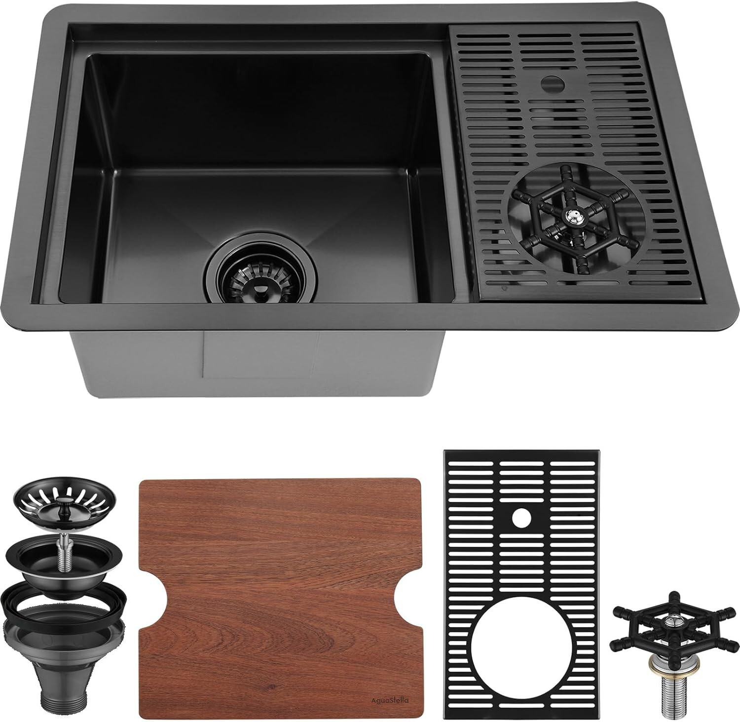 AguaStella Gunmetal Blk Bar Sink Stainless Steel Undermount with Glass Riser
