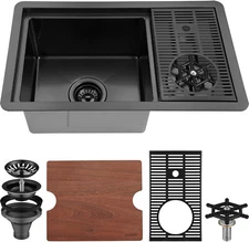AguaStella Gunmetal Blk Bar Sink Stainless Steel Undermount with Glass Riser