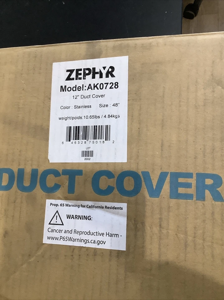 "Cubierta de conducto Zephyr 12"" para campanas extractoras de acero inoxidable AK0728 Y1" Foto 2 de 4
