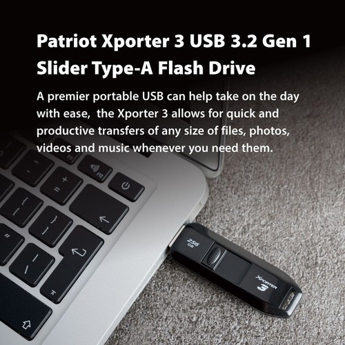 Patriot X3 64GB USB 3.2 Capless Slider Flash Pen Drive Thumb Drive Memory Stick - Afbeelding 8 van 13