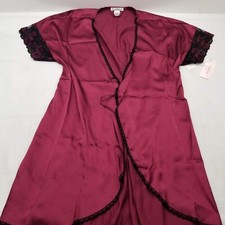 Linea Donatella Women's Lace Trim Satin Wrap Robe Burgundy Size M NEW WITH TAGS