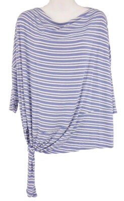 DRESSIN GAUDY Top Size LARGE Striped Blue White Print Blouse