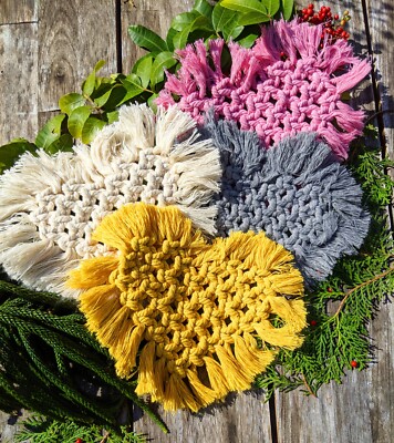 SALE Handmade Handcrafted Heart Macrame Coasters Set of 2/4 Boho Gift Home Decor