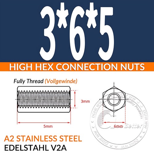 HIGH HEX CONNECTION NUTS HEXAGON CONNECTOR ROD BAR STUD LONG NUT M2 M3 M4 - M24 - Picture 61 of 197