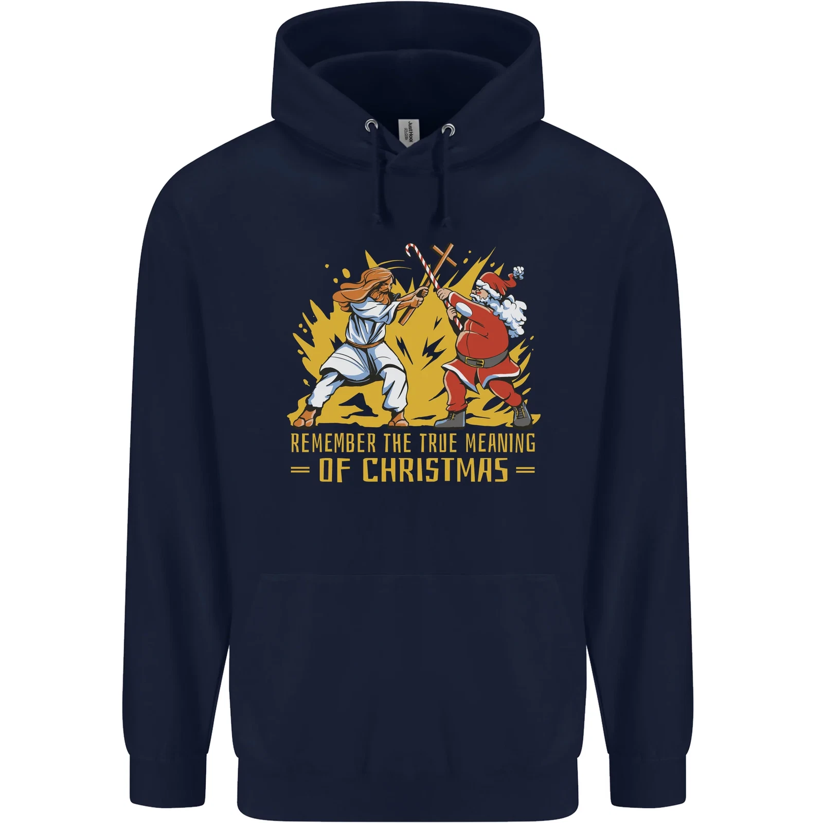 Santa vs Jesus Funny Christmas Hoodie for Men