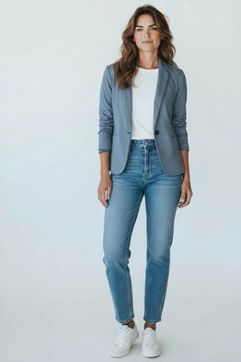 ZARA BASIC Women's Size Small Chambray Blue One Button V-Neck Blazer
