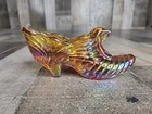 Vtg Fenton Amber Gold Carnival Iridescent Swirl Cat Glass Slipper Shoe Marked